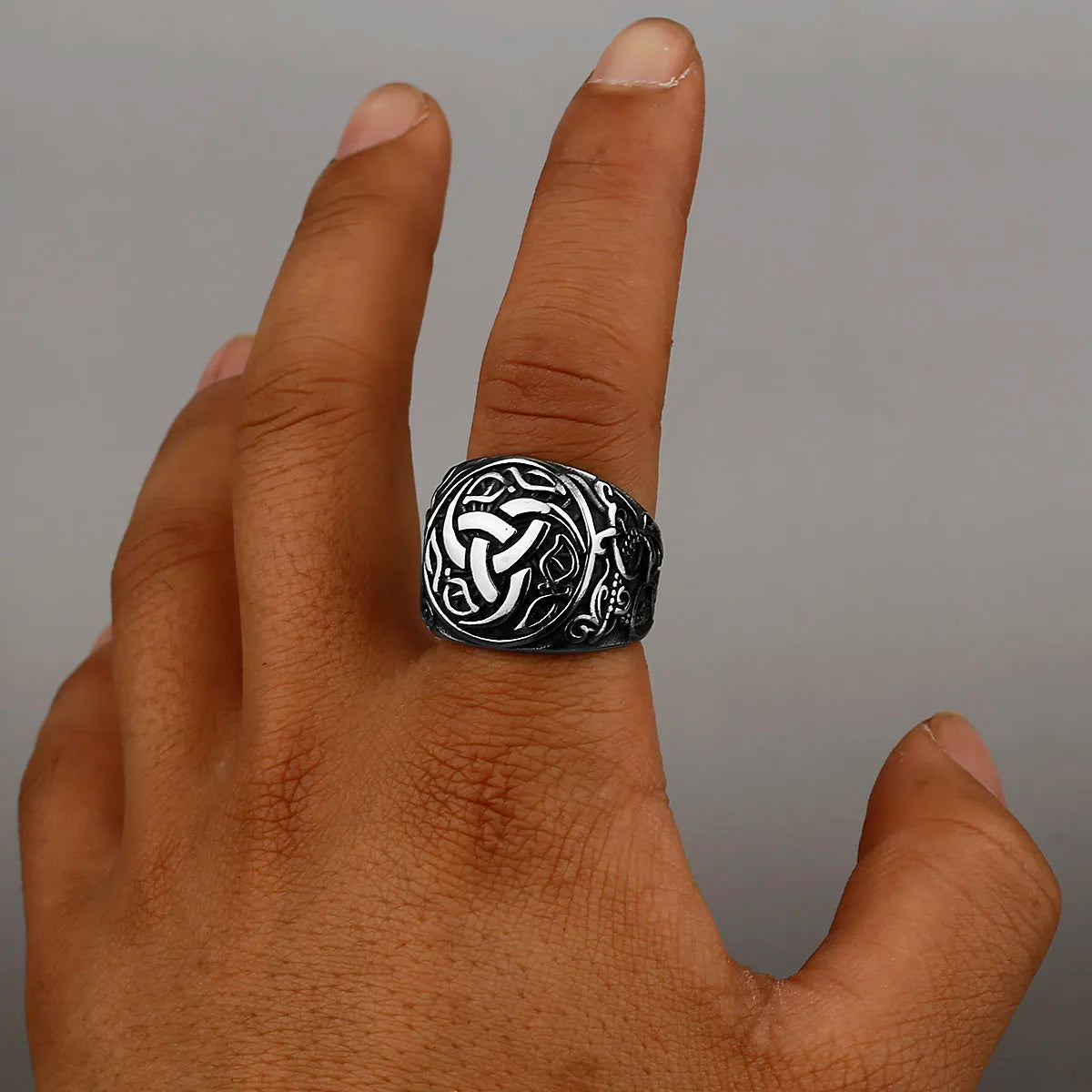 Viking Dragon Rune Stainless Steel Ring Men's Viking Fashion Temperament Ring Hip-hop Street Men's Motorcycle Men's Jewelry