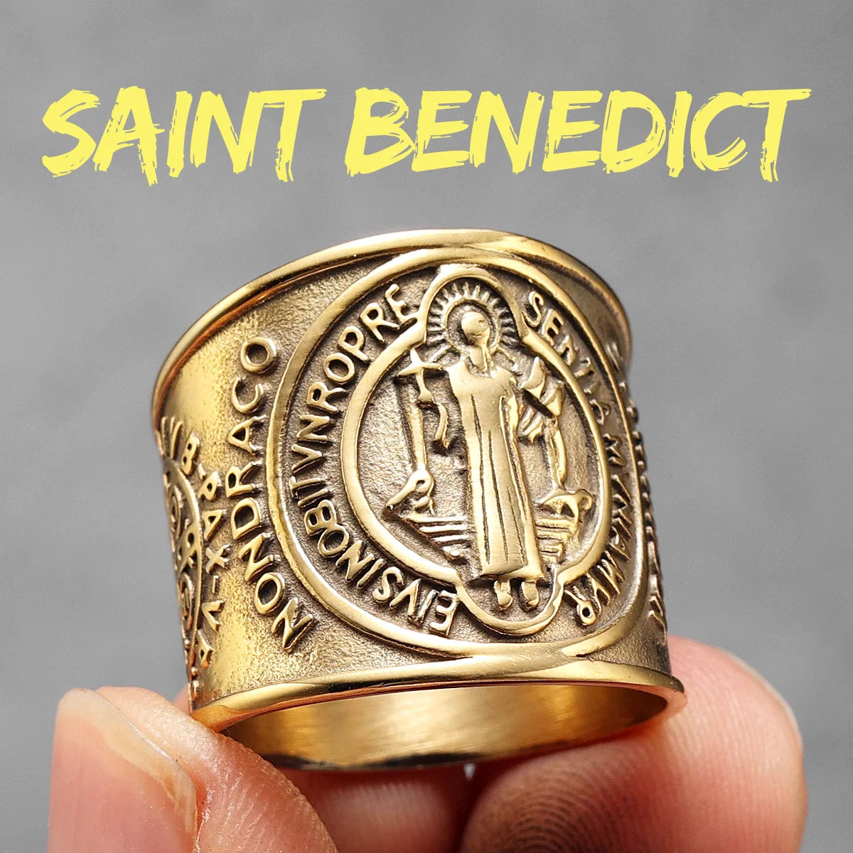 Catholic Saint Benedict Exorcism Amulet  Men Rings Stainless Steel Women Jewelry Vintage Punk Fashion Accessories Gift Wholesale