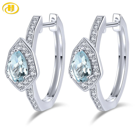 Natural Sky Blue Topaz Sterling Silver Clip Earring 1.6 Carats Unique Original Design Women's Daily Fine Jewelry Style Gifts