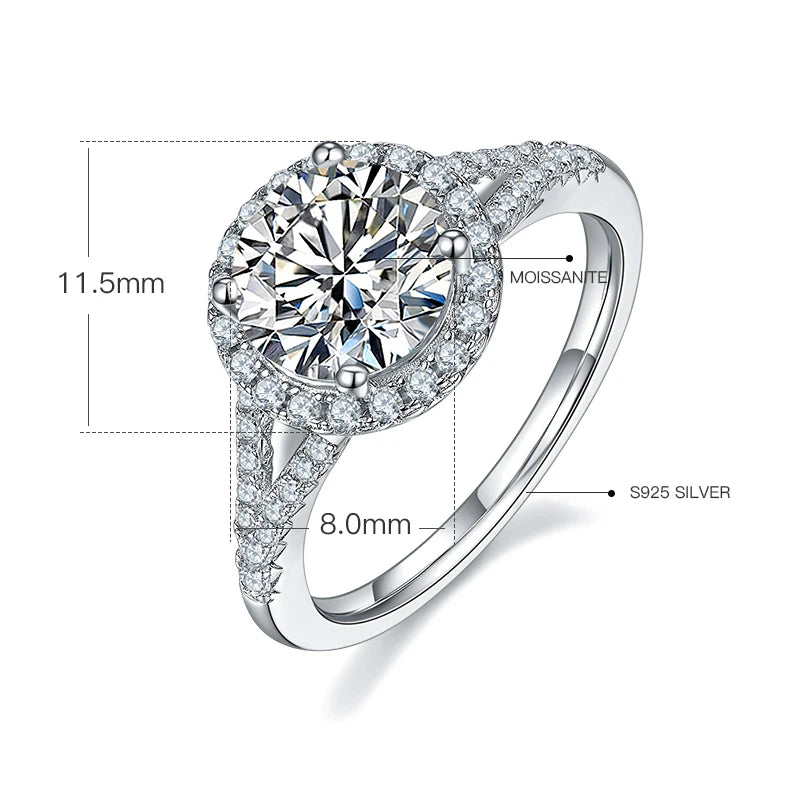 GEM'S BALLET Big 5.0Ct Moissanite Ring 11mm Round Moissanite Halo Engagement Ring 925 Sterling Silver Excellent Luster Ring 925 Sterling Silver 2.0ct 8mm