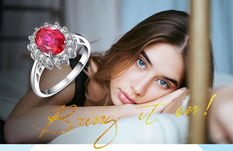 JewelryPalace Princess Diana Simulated Emerald Created Ruby 925 Sterling Silver Halo Ring for Women Yellow Gold Rose Gold Plated