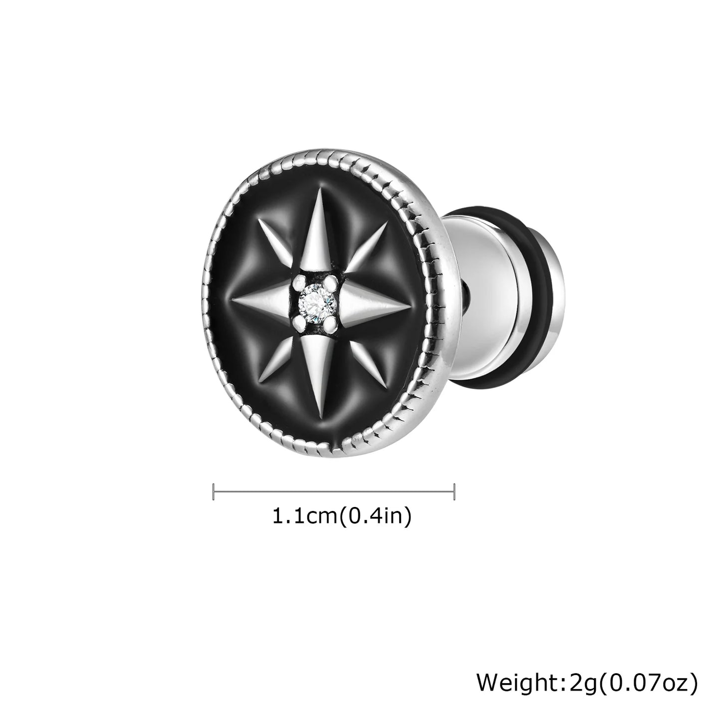 Vintage Men's Compass Stud Earrings,Stainless Steel Eight-pointed Star Round Metal Stud Earrings,Trendy Classic Jewelry Gifts