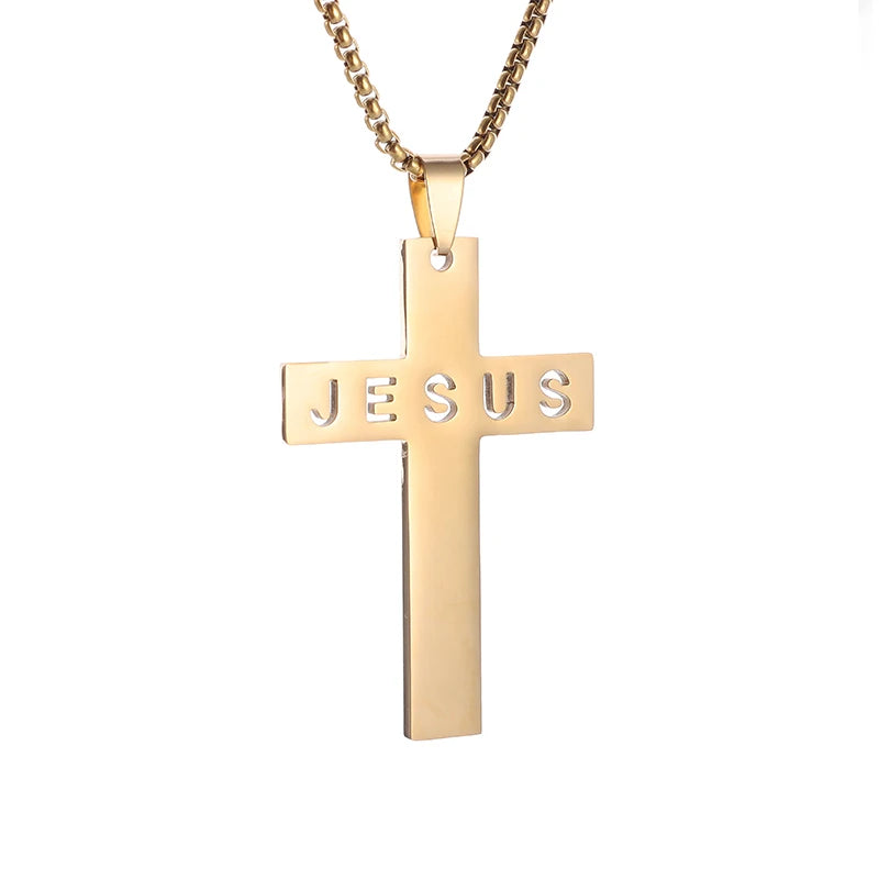 Stainless Steel Cross Letter Pendant Christian Savior Jesus Necklace Men and Women Religious Prayer Amulet Jewelry