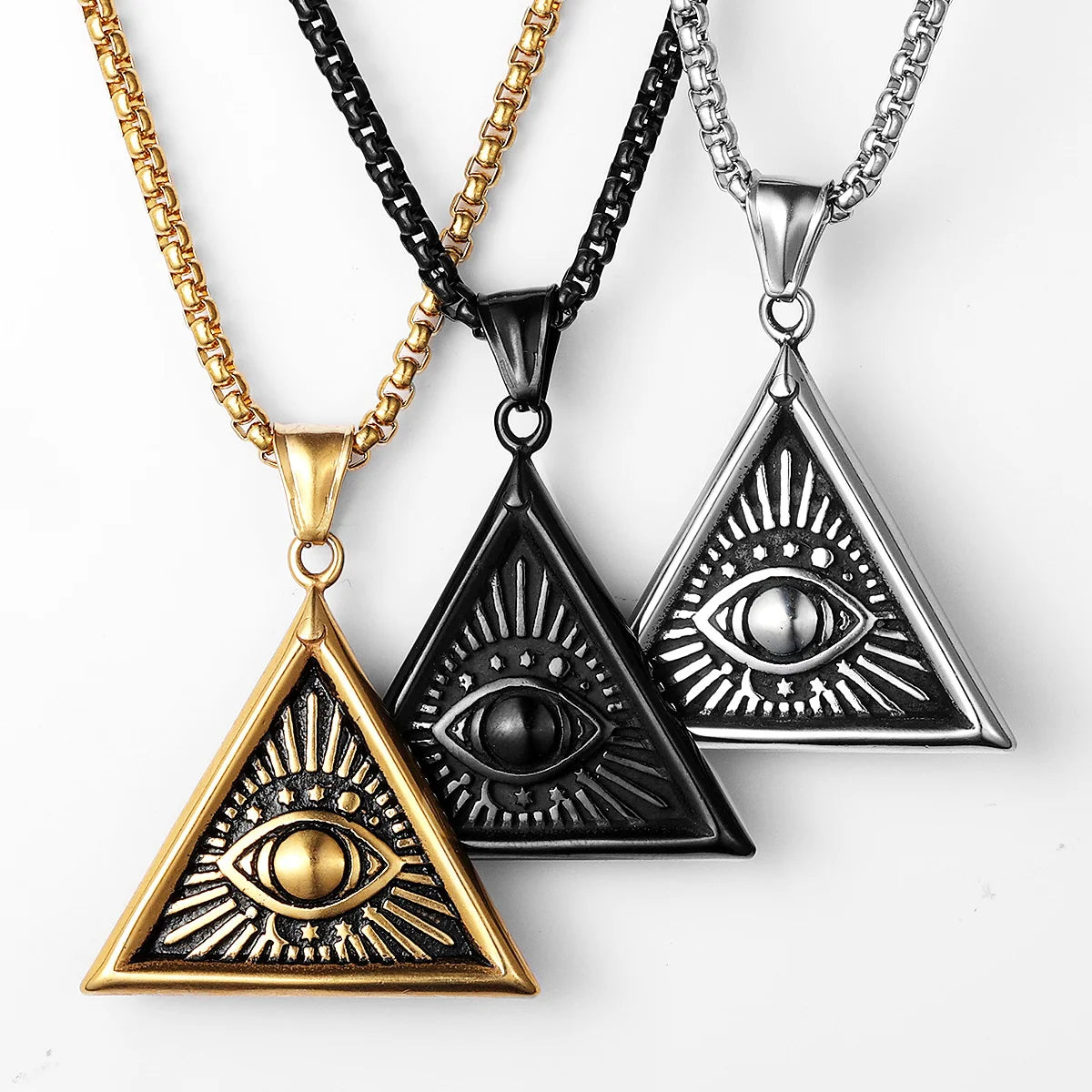 Masonic Illuminati Eye Stainless Steel Men Necklaces Pendant Chain Powerful Amulet Vintage For Women Jewelry Gifts Wholesale