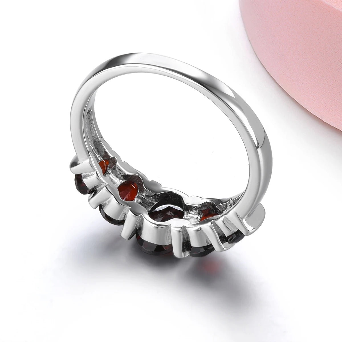 Natural Red Garnet Solid Sterling Silver Rhodium Plated Women's Ring 2.5 Carats Simple Classic Style Birthday Anniversary Gifs