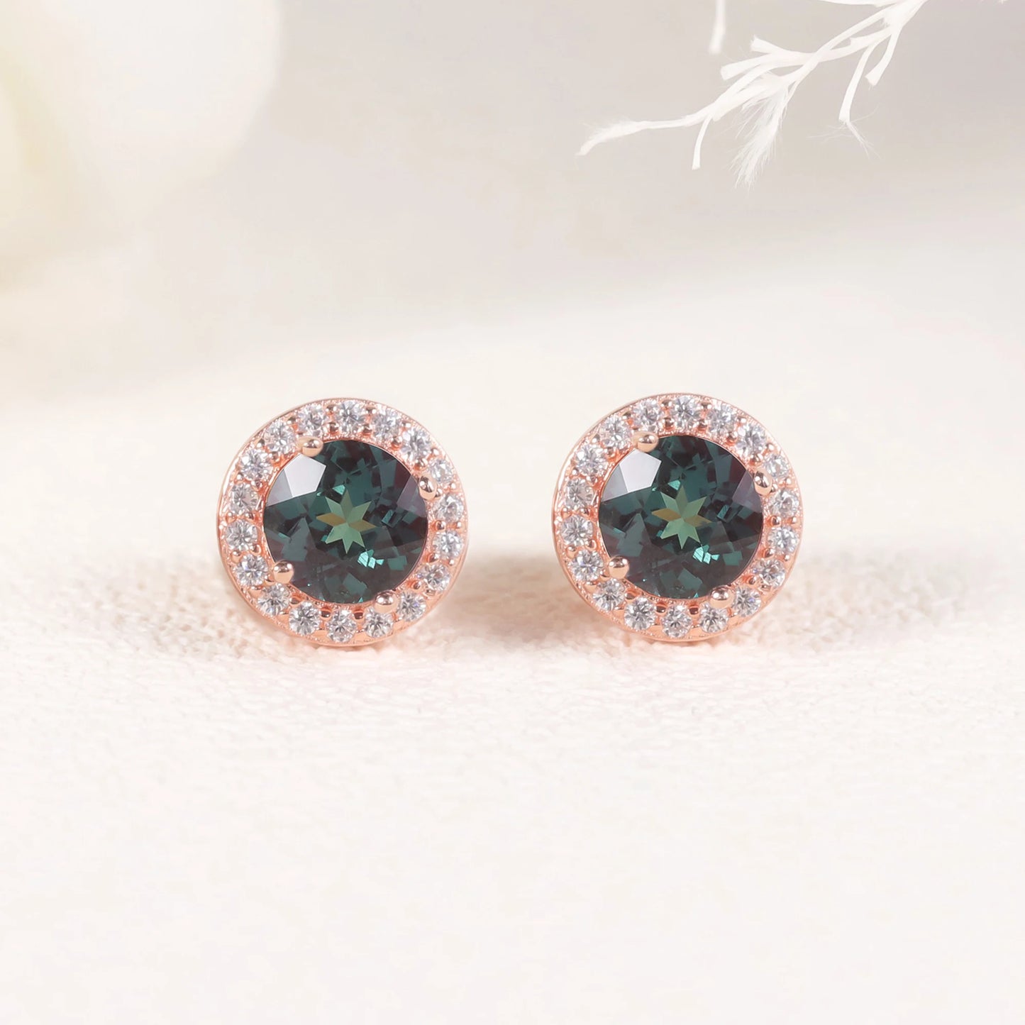 GEM'S BALLET 5mm Round Color Changing Alexandrite Halo Stud Earrings in 925 Sterling Silver For Womens Birthday Christmas Gift Lab Alexandrite 925 Sterling Silver CHINA