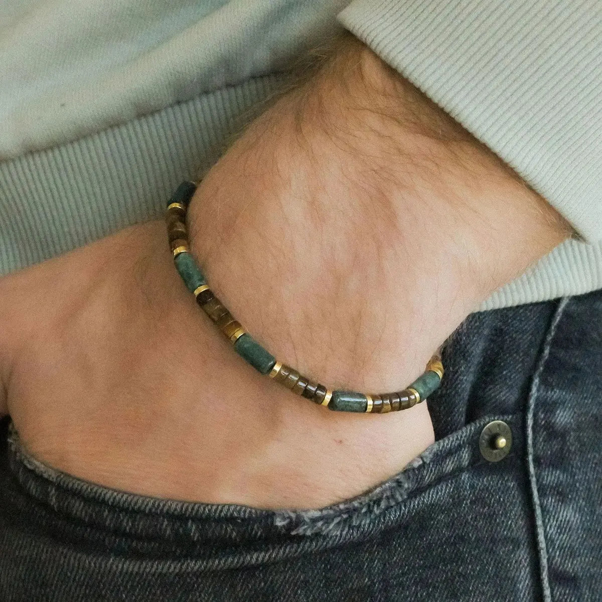 Green Agate & Tiger's Eye Bracelet: Attract Wealth & Prosperity. Skin-Friendly, Unisex Daily Wear.