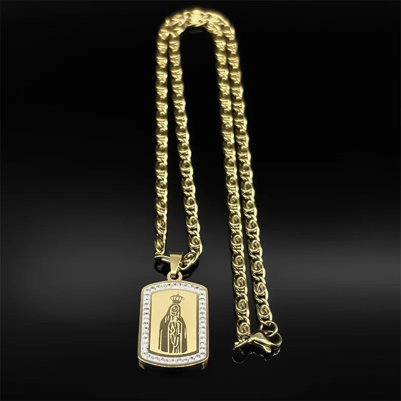 Brazilian Our Lady Of Aparecida Prayer Pendant Necklace for Women And Men Stainless Steel Gold/Silver Color Male Chain Jewelry
