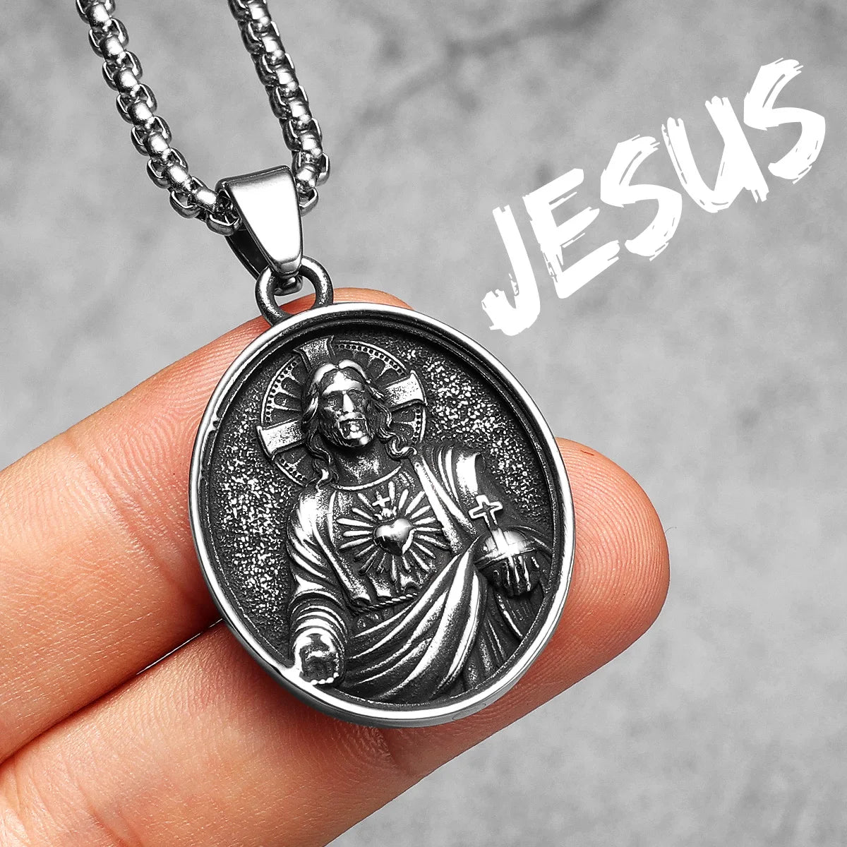 Jesus Heart Cross Series Stainless Steel Men Necklaces Pendant Chain Powerful Amulet Vintage For Women Jewelry Gifts Wholesale