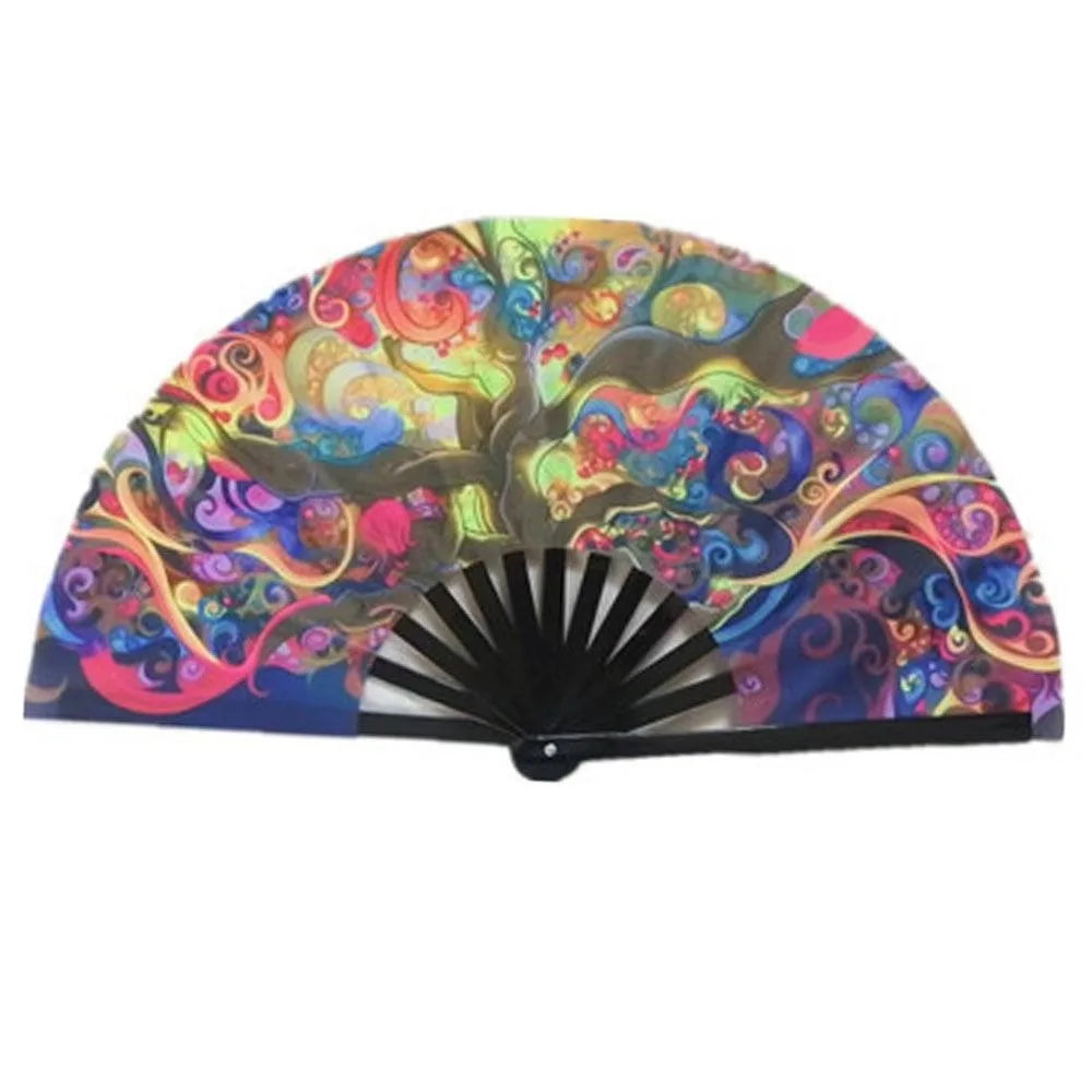 Carnival Festival Hand Stain Fan Large Bamboo Silk Folding FanCool Reflective Fan Printing Fan Satin Bamboo Bone