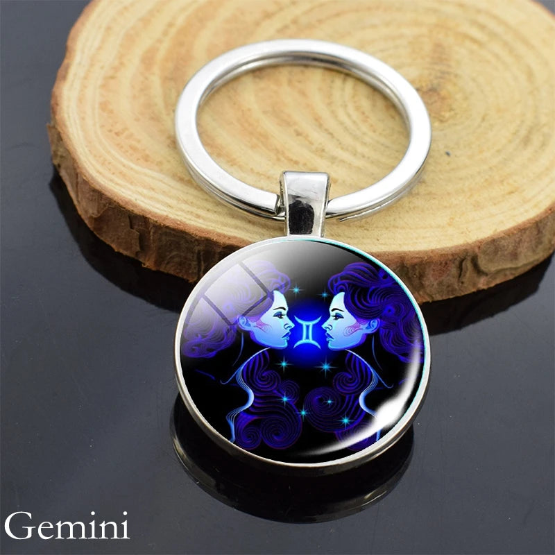 12 Zodiac Sign Keychain Sphere Ball Crystal Key Rings Scorpio Leo Aries Constellation Birthday Gift for Women and Mens Gemini 1