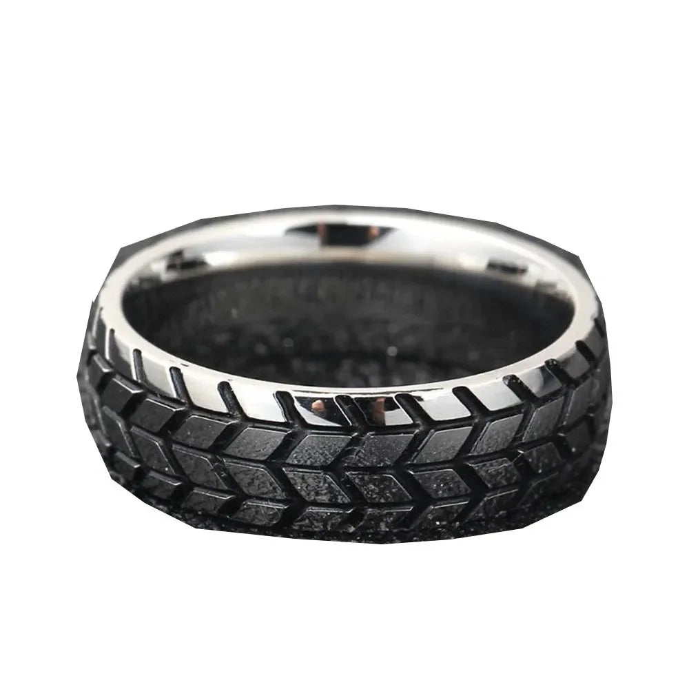 Simple Fashion Street Tires Men's Ring Hip Hop Punk Geometric Niche Stripes Creative Trend Personality Retro Party Ring Jewelry