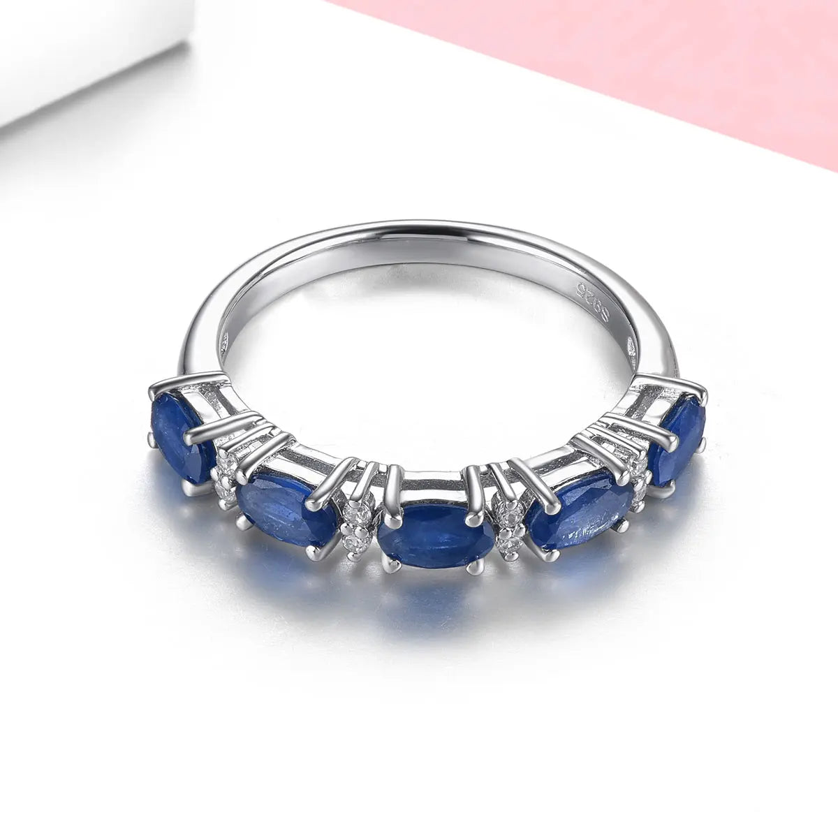 Natural Blue Sapphrie Sterling Silver Rings 1.2 Carats Genuine Precious Gemstone Women Classic Anniversary S925 Fine Jewelry