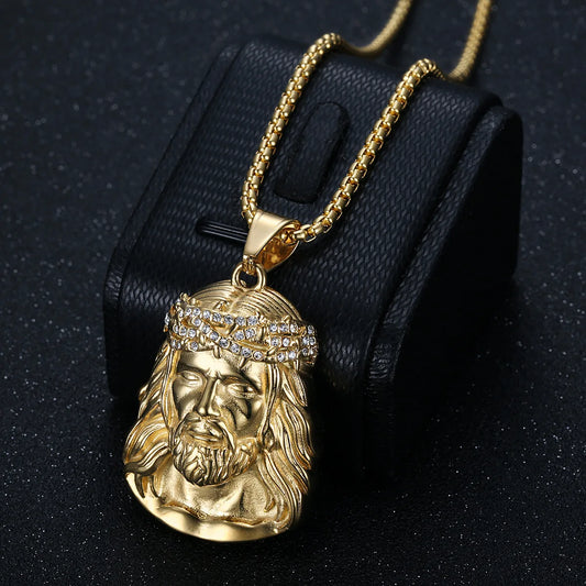 Fine Fashion Jewelry Stainless Steel Hip Hop Crystal Jesus Pendant Gold Plated For Men Wholesale