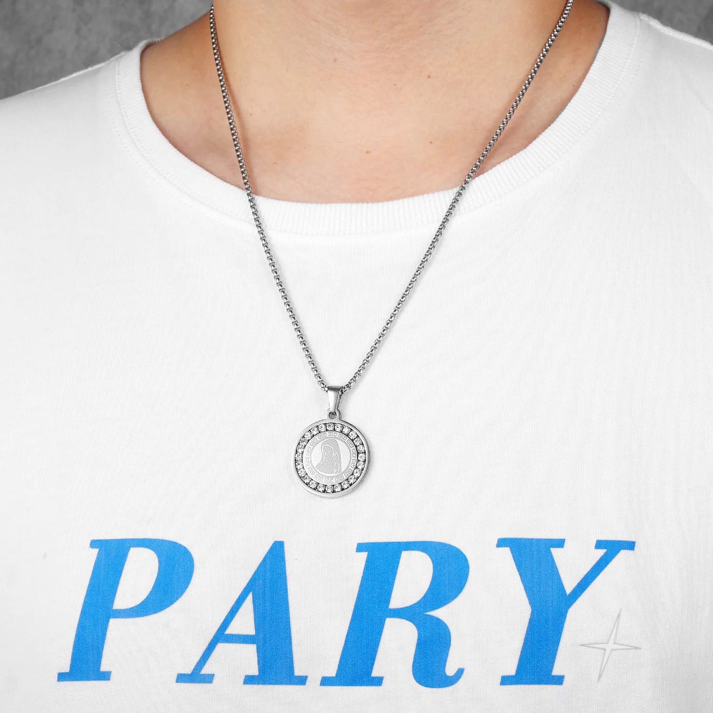 Aesthetic Virgin Mary Stainless Steel Zircon Men Necklace Pendant Chain Powerful Amulet Luxury For Women Jewelry Gifts Wholesale