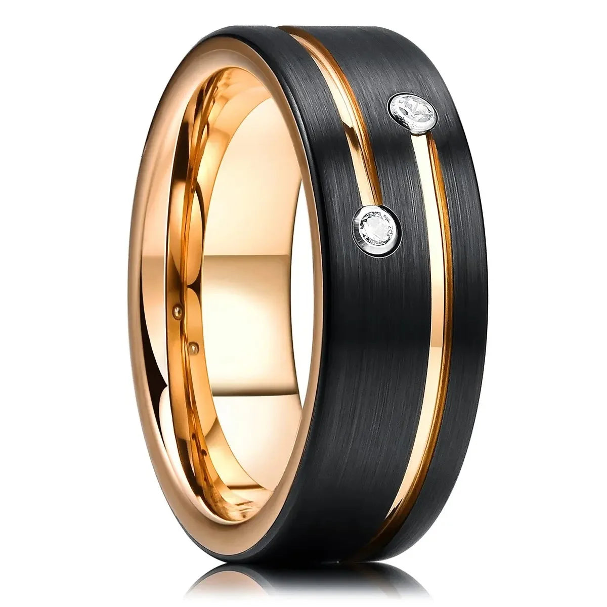 Fashion 8mm Black Brushed Stainless Steel Rings for Men Rose Gold Color Step Edge Men Promise Rings Wedding Party Jewelry Gifts