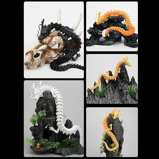 3D Printed Articulated Dragon Flexible Ornament Toy Model Chinese Long Fish Tank Landscaping Home Office Decoration Kids Gifts
