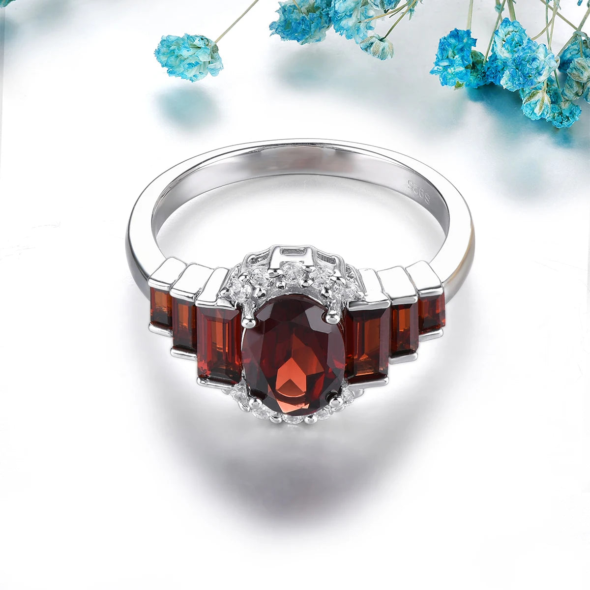 Natural Red Garnet Sterling Silver Rings 2.3 Carats Genuine January Birthstone Women Elegant Classic Style S925 Fine Jewelrys