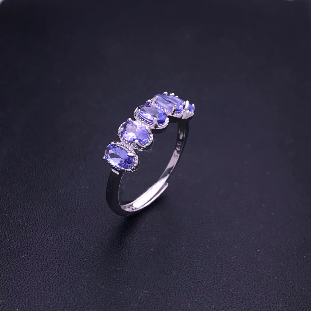 Natural Tanzanite Solid Silver Ring 1.2 Carat Genuine Gemstone for Women Wedding Anniversary Elegant Jewelry Gifts Top Quality