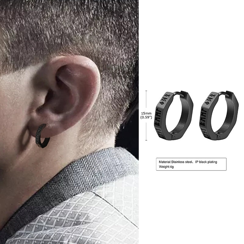 Vnox Nordic Viking Knot Hoop Earrings for Men Women, Stainless Steel Huggies, Ethnic Punk Rock Male Ear Jewelry EH-526B