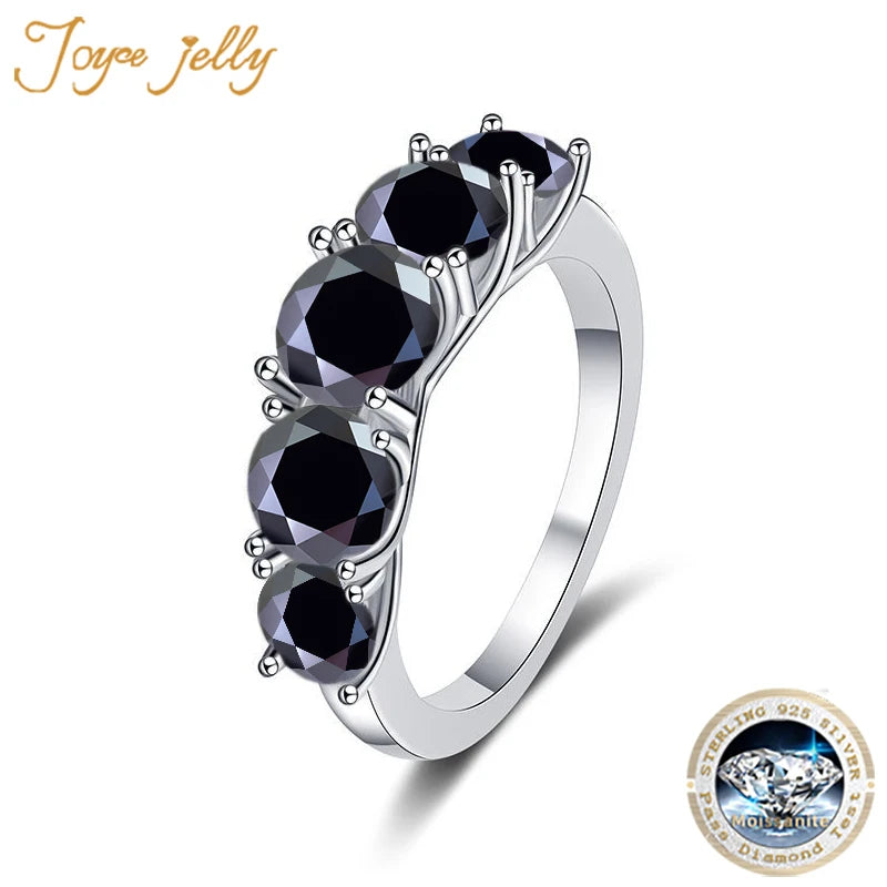 JoyceJelly 3.6CTTW All Moissanite Ring For Women 5 Stones Sparkling Diamond Wedding Band 925 Sterling Silver Jewelry GRA Certifi Black moissanite