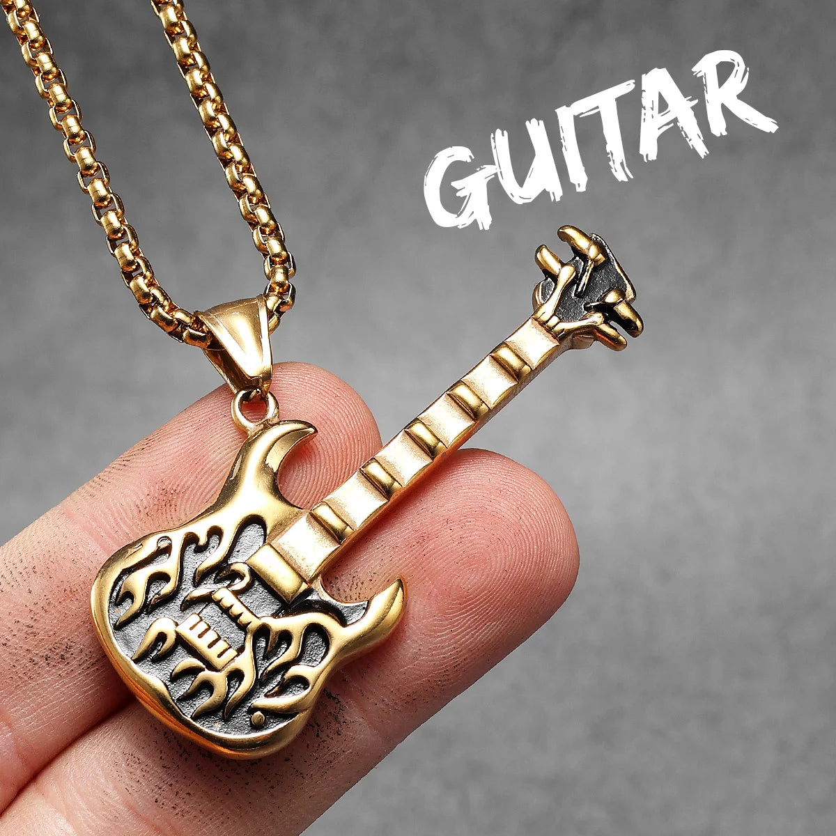 Musical Instrument Guitar Tape Stainless Steel Men Necklaces Pendant Chain Punk Rock Hiphop Women Fashion Jewelry Gift Wholesale