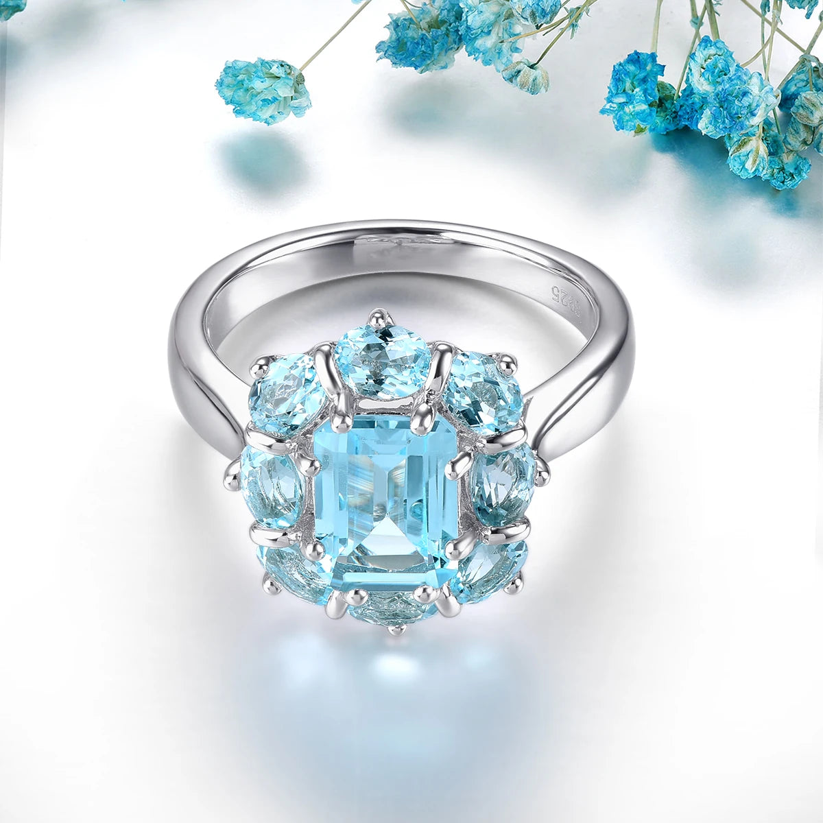 Natural Sky Blue Topaz Solid Silver S925 Rings 3.7 Carats Genuine Gemstone Women Daily Fine Jewelrys Birthday New Year Gifts