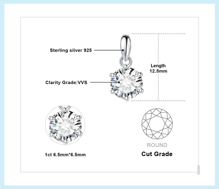 JewelryPalace Classic 1ct Round CZ 925 Sterling Silver Pendant Necklace for Woman No Chain Fine Jewelry Fashion Anniversary Gift