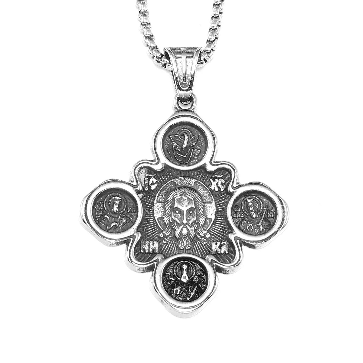Cross Jesus Powerful Amulets Stainless Steel Men Necklaces Pendant Chain Punk For Women Fashion Jewelry Gifts Wholesale