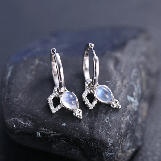GEM'S BALLET 925 Sterling Silver Boho Rainbow Earrings Natural Milky Blue Moonstone Healing Crystal Dangle Earrings Gift For Her