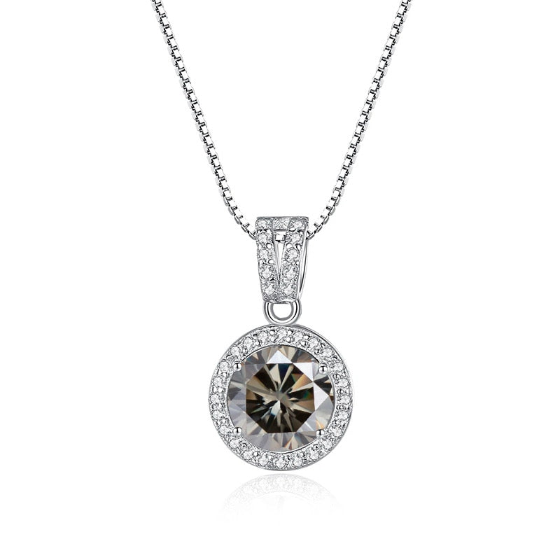 BIJOX STORY Moissanite Diamond Pendant Necklaces For Women 925 Sterling Silver Luxury Chain Trending Iced Bling Wedding Jewelry gray 1Ct per Pc 45cm