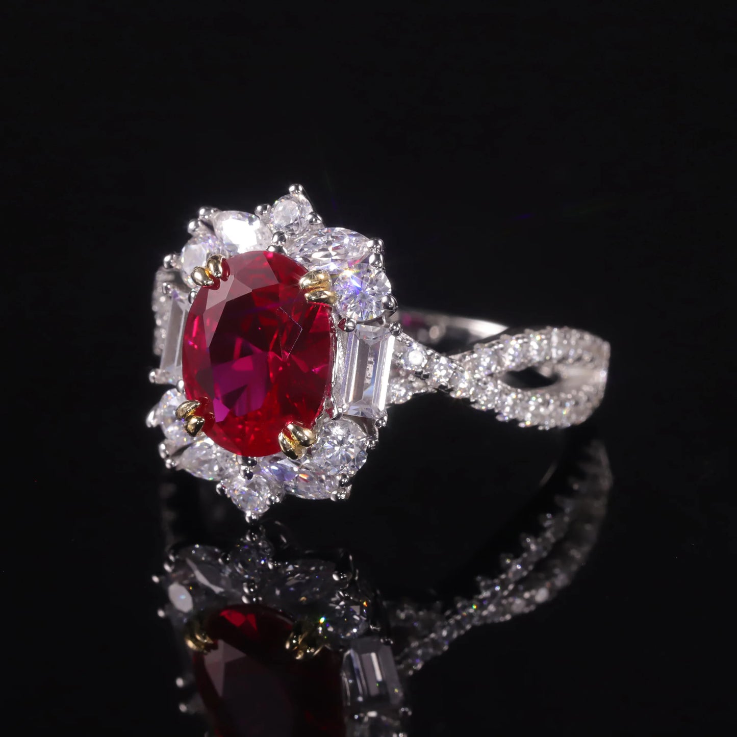 GEM'S BALLET Vintage Style 7x9mm Oval Lab Created Ruby Cocktail Ring 925 Sterling Silver Wedding Bridal Rings For Women