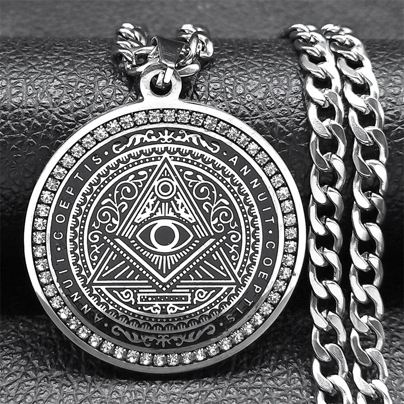 Eye of Providence Illuminati Pyramid Hip Hop Crystal Big Necklace Men's Chain Stainless Steel Gold Color Accessories man NZZZ488