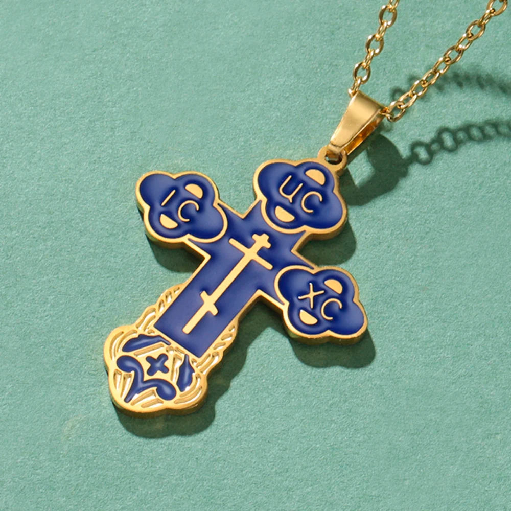 Dawapara Eastern Orthodox Serbian Cross Pendant Necklace Stainless Steel Jewelry Talisman Charm Necklaces