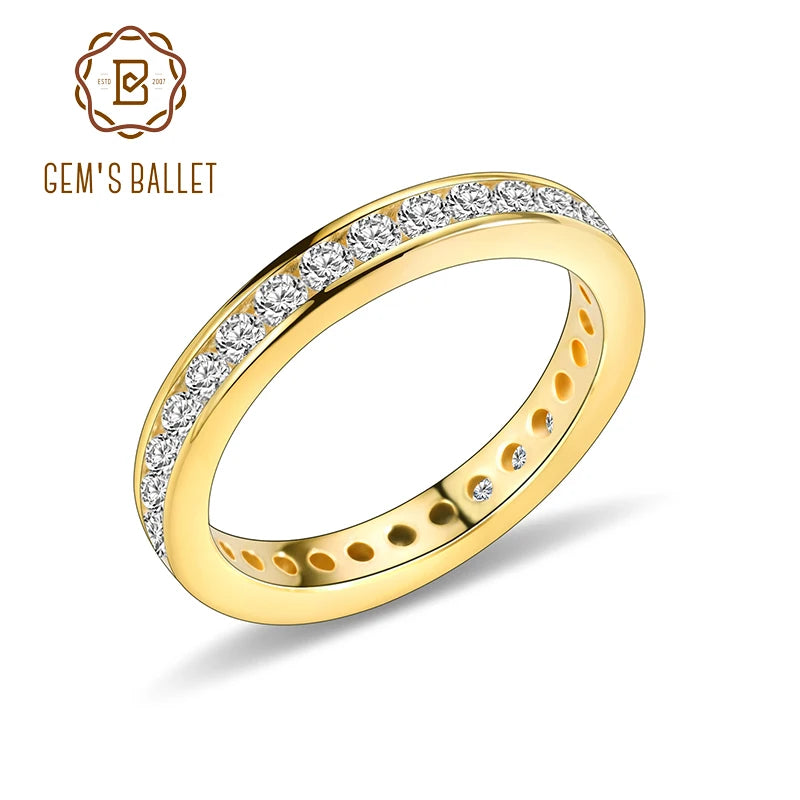 GEM'S BALLET Full Eternity Wedding Band 2mm Round Moissanite Channel Set Eternity Band Rings in 925 Sterling Silver Gift For Her