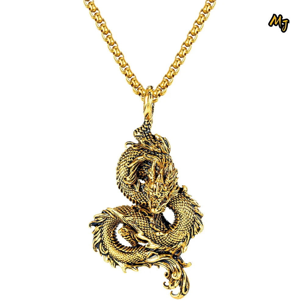 Symbol of year 2024 Dragon Vintage Chinese Dragon Necklace Pendant for Women Hip-hop Punk Men Chain Gifts Jewelry Accessories