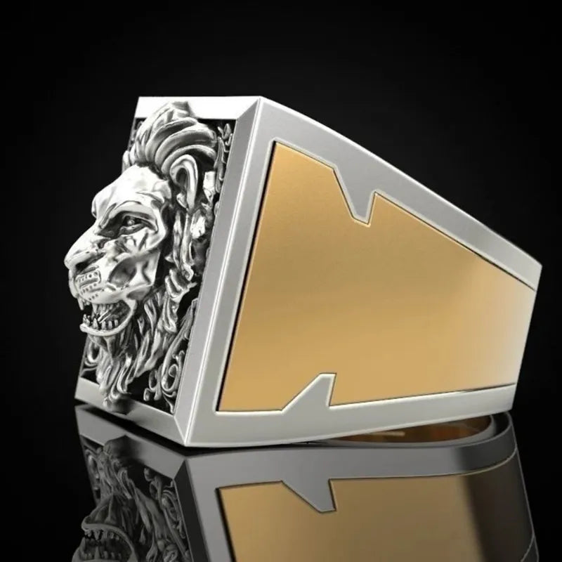 Fashion Punk Domineering Lion Head Men's Ring Creative Storage Finger Link Day Friendship Jewelry