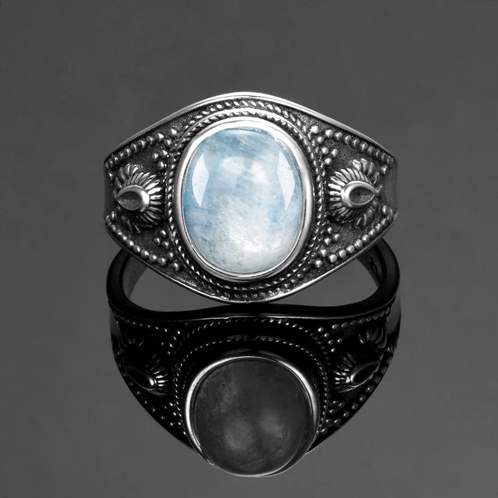 Round Oval Big Natural Moonstones Rings Women's 925 Sterling Silver Rings Gifts Vintage Fine Jewelry R314MS-5
