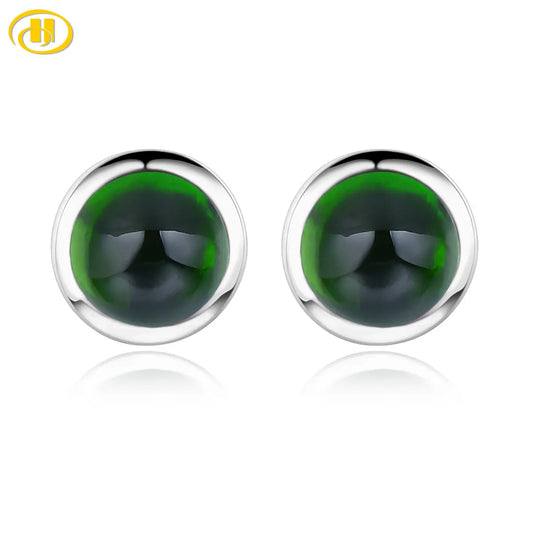Natural Chrome Diopside Sterling Silver Stud Earring 1.3 Carats Cabochon Cut Genuine Gemstone Simple Classic Jewelry Women Gifts