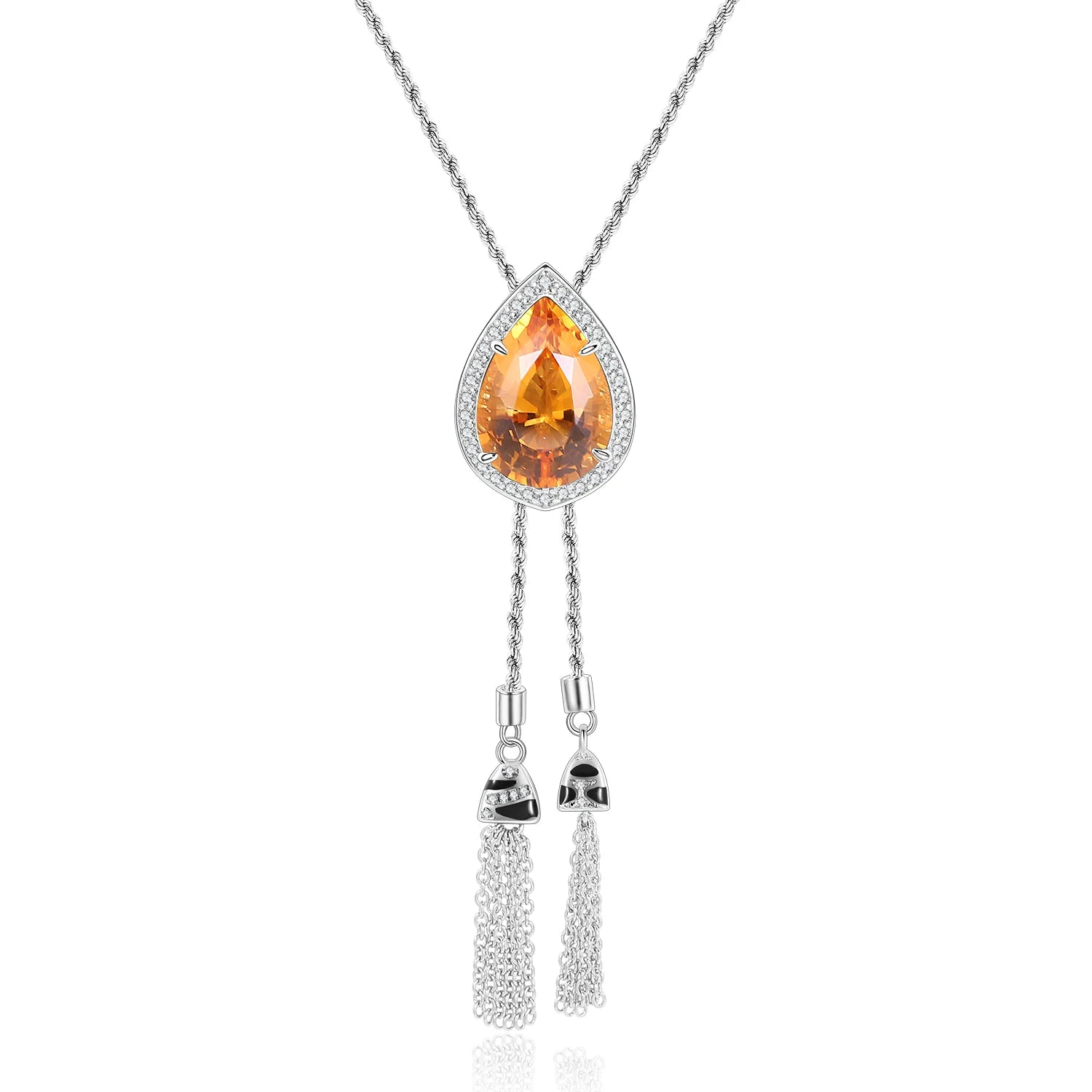 GEM'S BALLET Tiger Element Necklace Pear 13x18mm Lab Blue Sapphire Bolo Tassel Necklace in 925 Sterling Silver Gift For Her Citrine 925 Sterling Silver CHINA