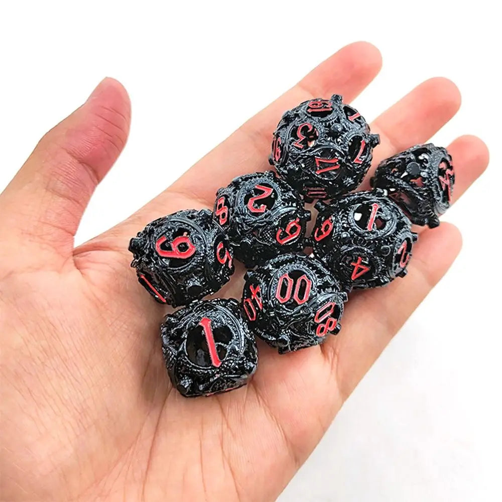 7Pcs Metal Hollow Dice Set Hollow Polyhedral Metal Dices Table Games Accessory For D&d DND D6 D8 D10 D12 D20