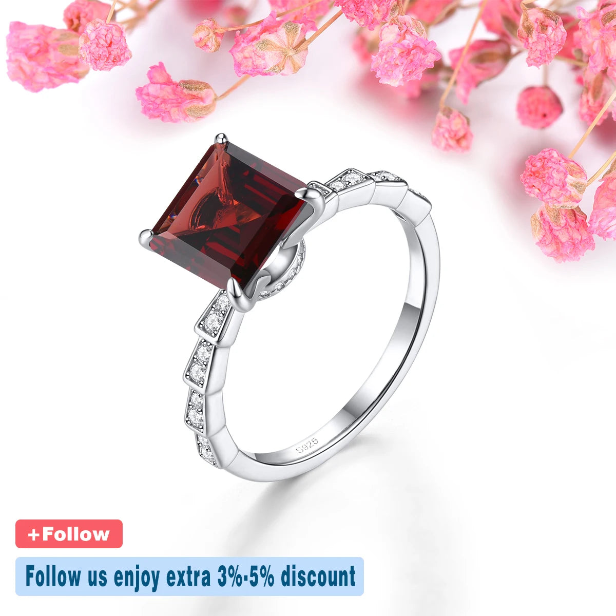 Natural Red Garnet Sterling Silver S925 Rings 1 Carat Genuine Gemstone Classic Simple Design Daily Style Fine Jewelry Gifts