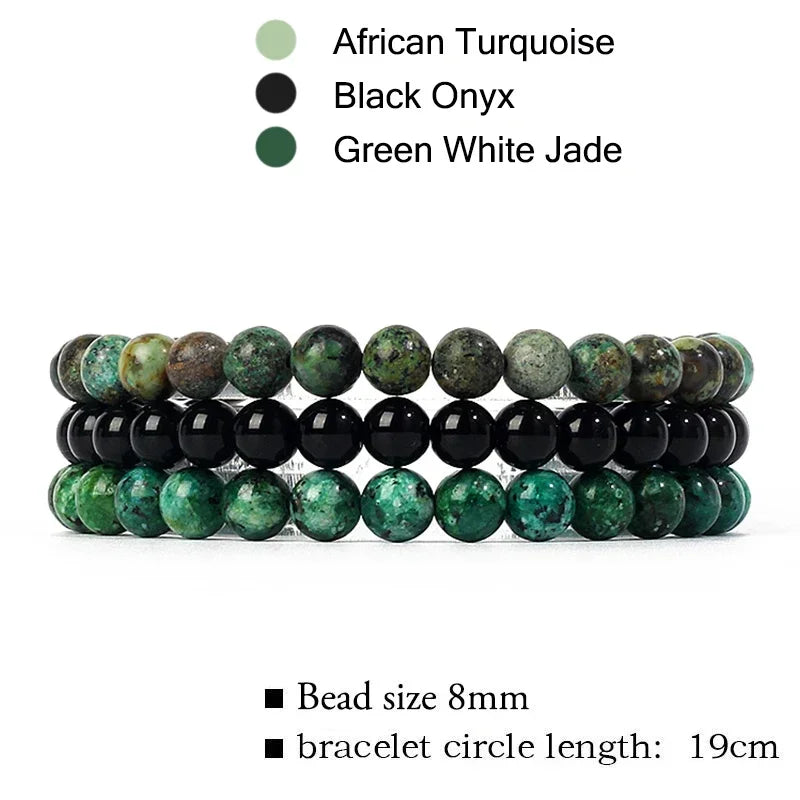 kirykle Natural Stone Bracelet Sets 3Pcs/set Obsidian Hematite Tiger Eye Beads Bracelets Men for Health Protection Soul Jewelry 12 18.5cm 8mm Beads