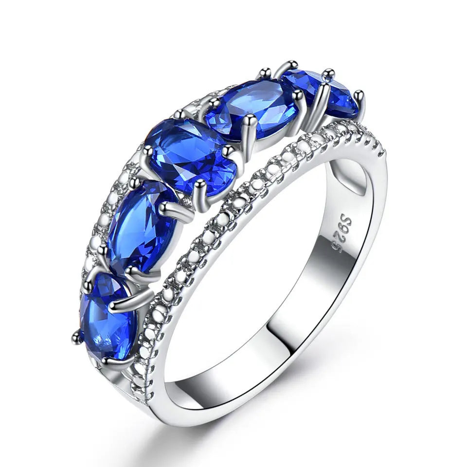 TFGLBU Sparking Blue Oval Nano Tanzanite Solid 925 Silver Ring for Women Original Party Stackable Band Christmas Gift Jewelry CHINA dark bule