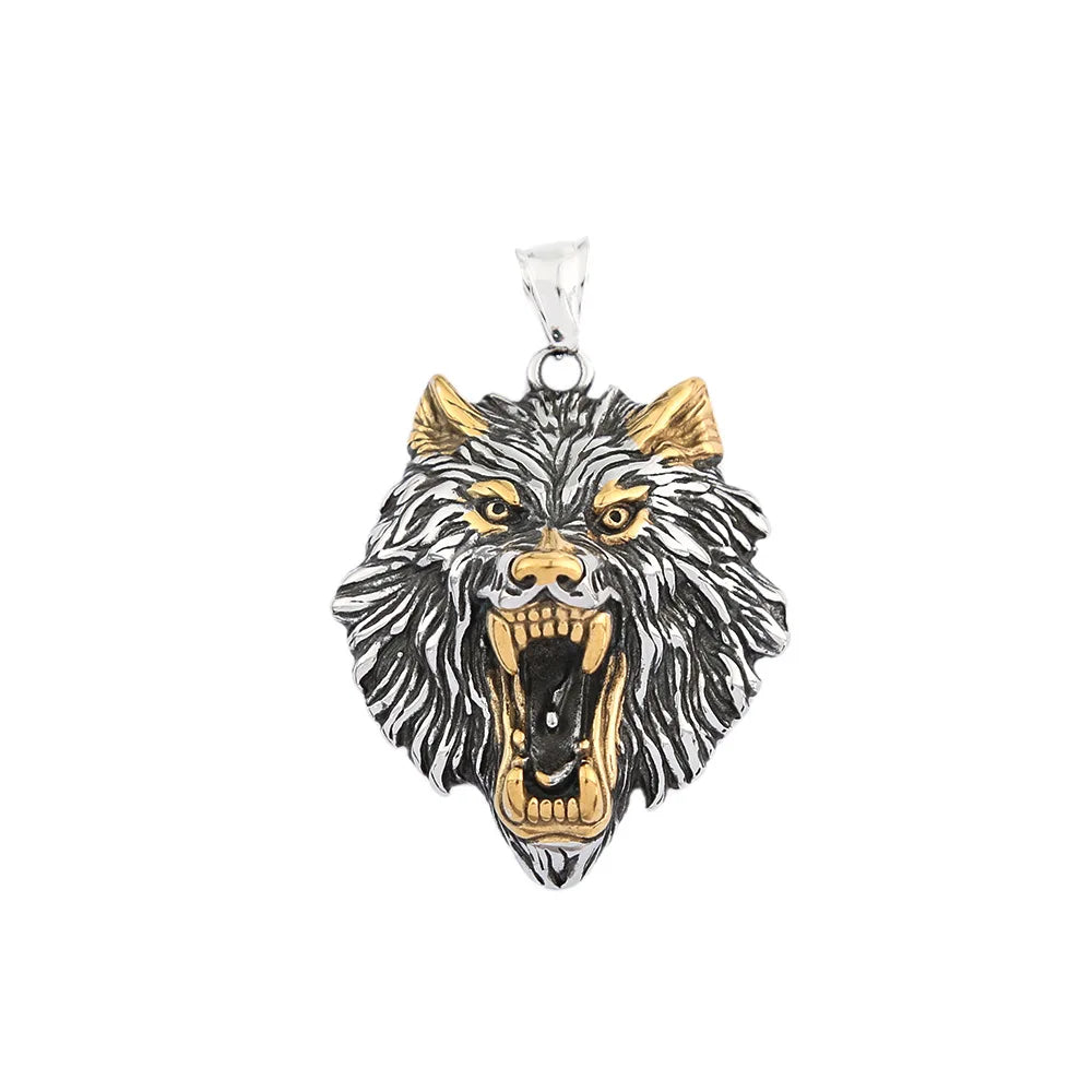 316L Steel Lion Necklace for Men - Viking Warrior Pendant Jewelry, Retro Punk Rock Amulet Gift, Gothic Biker Animal Accessories