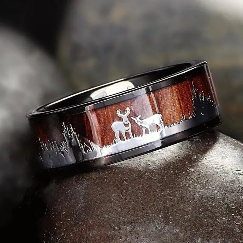 Fashion 8mm Men Stainless Steel Celtic Dragon Rings Inlaid Black Zircon Stone Rings For Men Carbon Fibre Rings Wedding Band Gift
