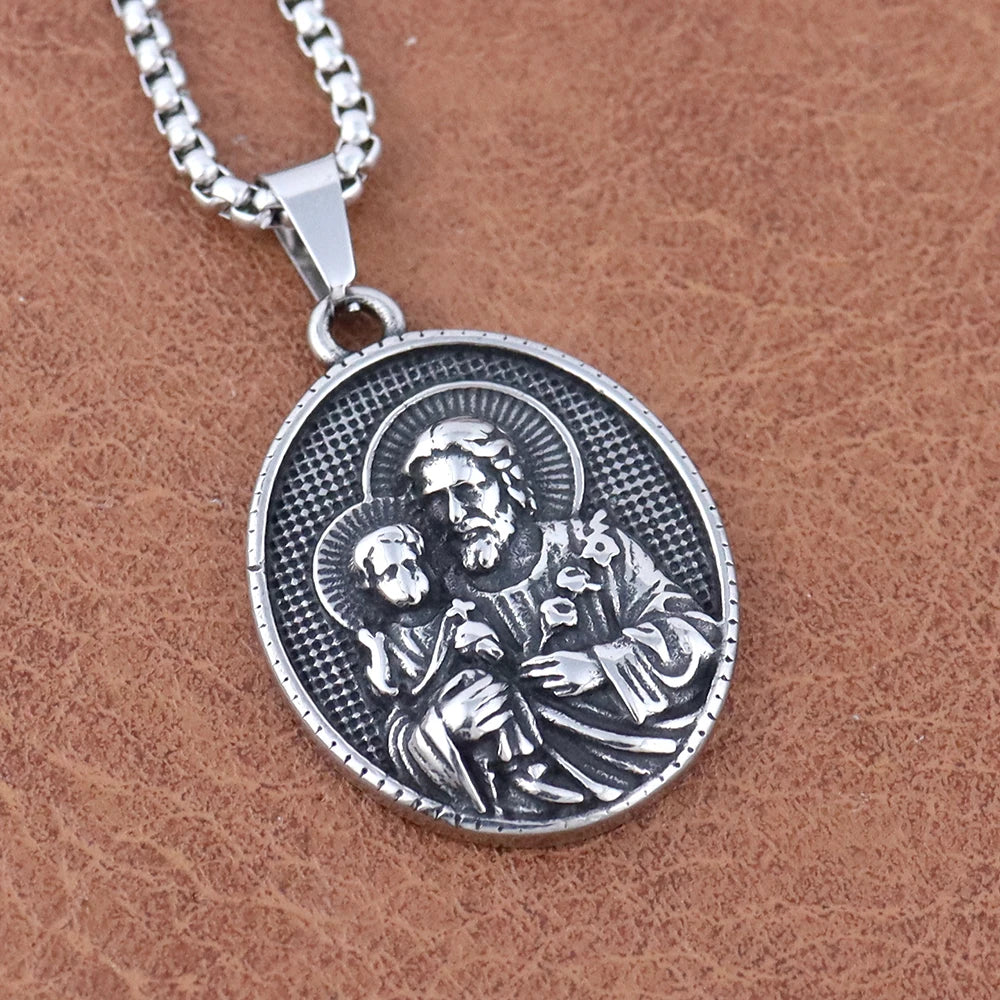 Fashion Virgin Mary Pendant Trendy Charm Stainless Steel Saint Christopher Pendant Vintage Thanksgiving Religious Jewelry Gifts