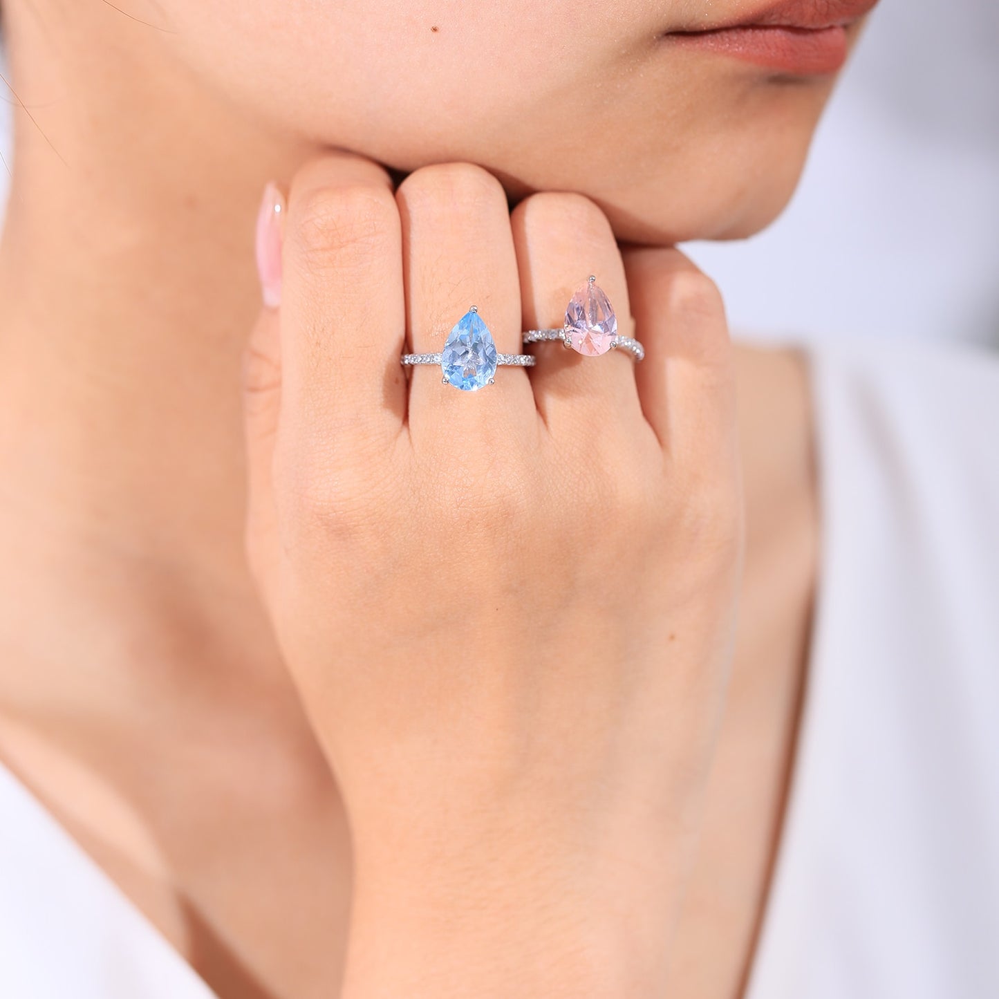 GEM'S BALLET Classic Pear Shape Sky Blue Topaz Engagement Rings 925 Sterling Silver Dainty Promise Ring September Birthstone