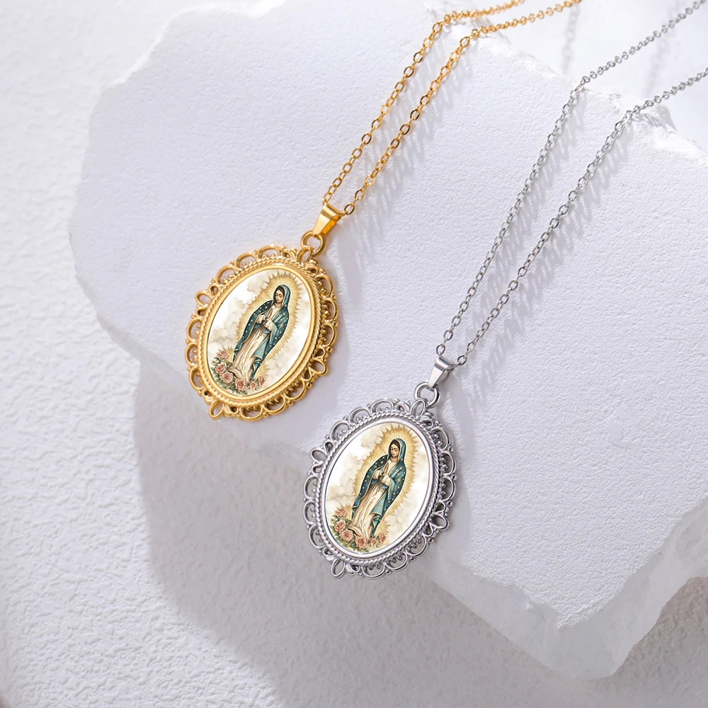 Our Lady of Guadalupe Necklace Catholic Virgin Mary Pendant Religious Faith Pray Protection Amulet Stainless Steel Jewelry
