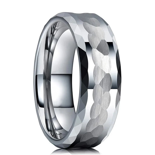 Fashion 8mm Men Stainless Steel Rings Silver Color Hammered Design Multi-Faceted Rings For Men Women Wedding Band Jewelry Gifts